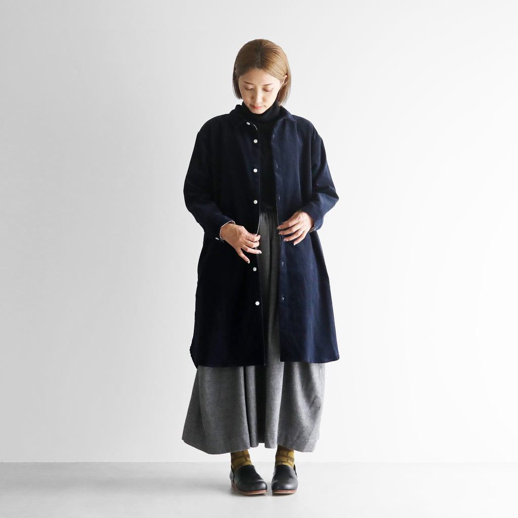 【HUIS】シャトルコーデュロイロングシャツ（細畝・ダークネイビー）【ユニセックス】【012-455-29NVY】