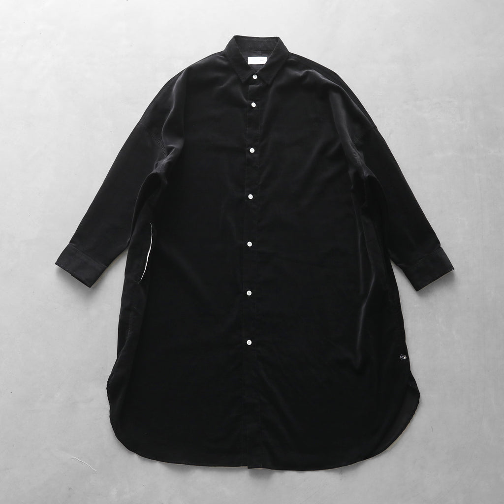 【HUIS】みじんコールロングシャツ（ブラック）【ユニセックス】【017-H04-09BLK】