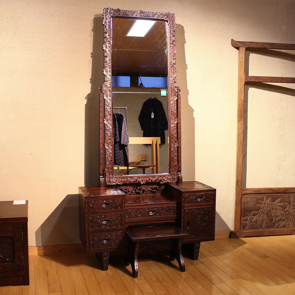 【在庫有】ヴィンテージ　姿見鏡台（低スツール付）