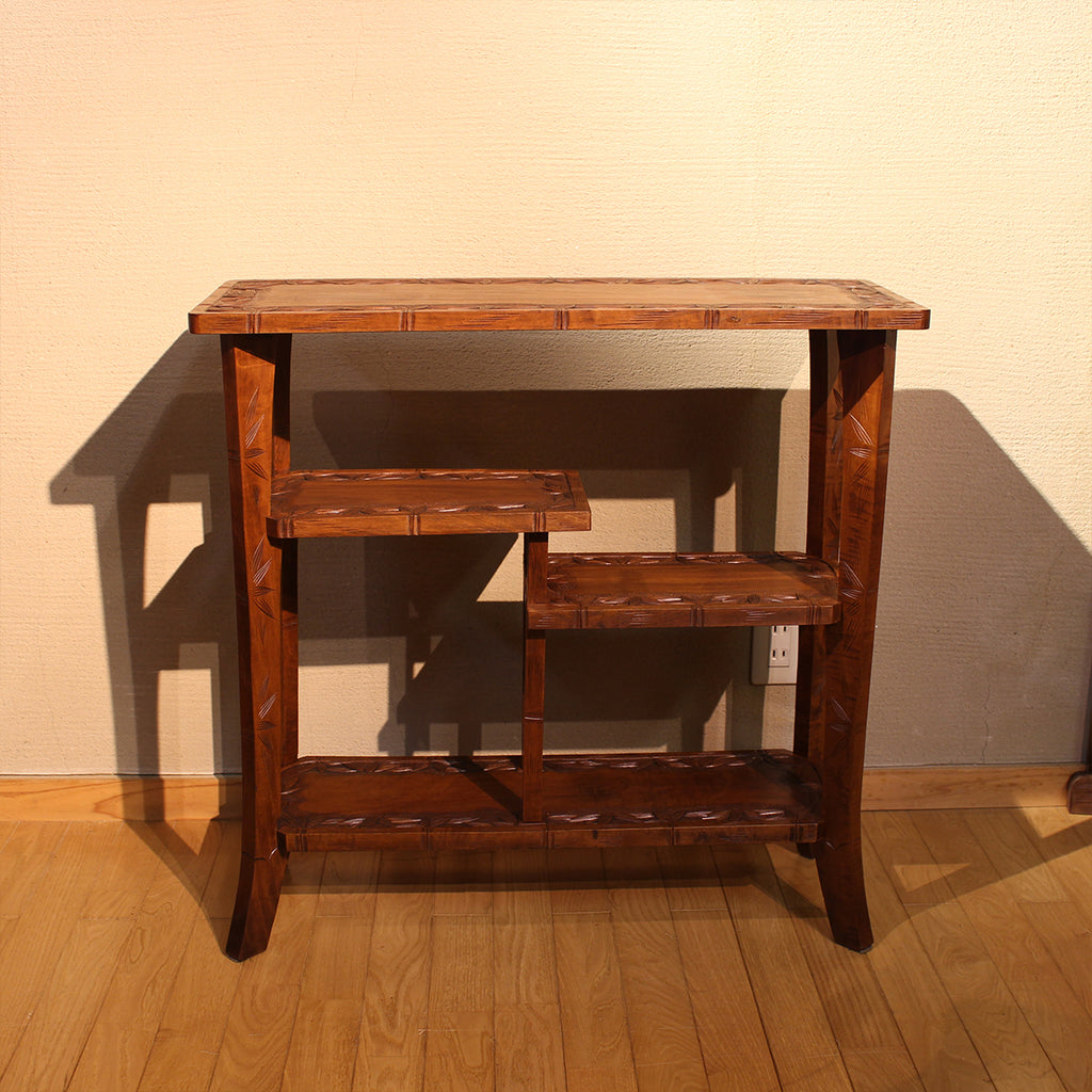 【在庫有】ヴィンテージ　違い棚（竹彫）