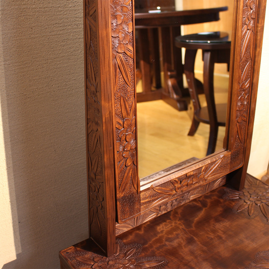 【在庫有】ヴィンテージ　姿見鏡台（シャクナゲ彫）