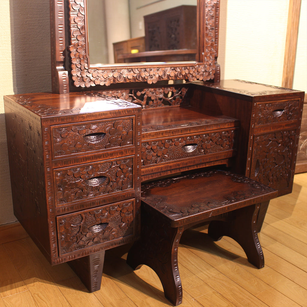 【在庫有】ヴィンテージ　姿見鏡台（低スツール付）