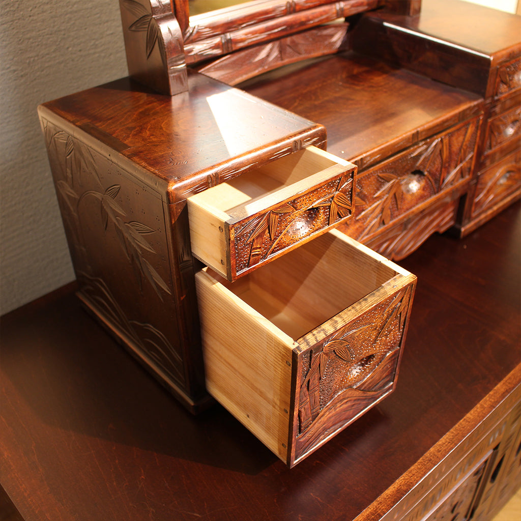 【在庫有】ヴィンテージ　鏡台（竹彫）