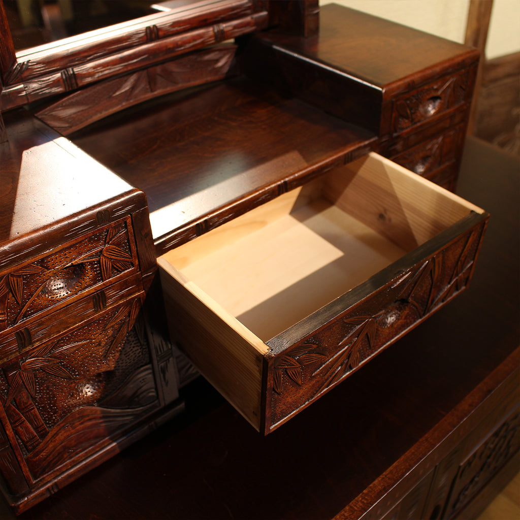 【在庫有】ヴィンテージ　鏡台（竹彫）