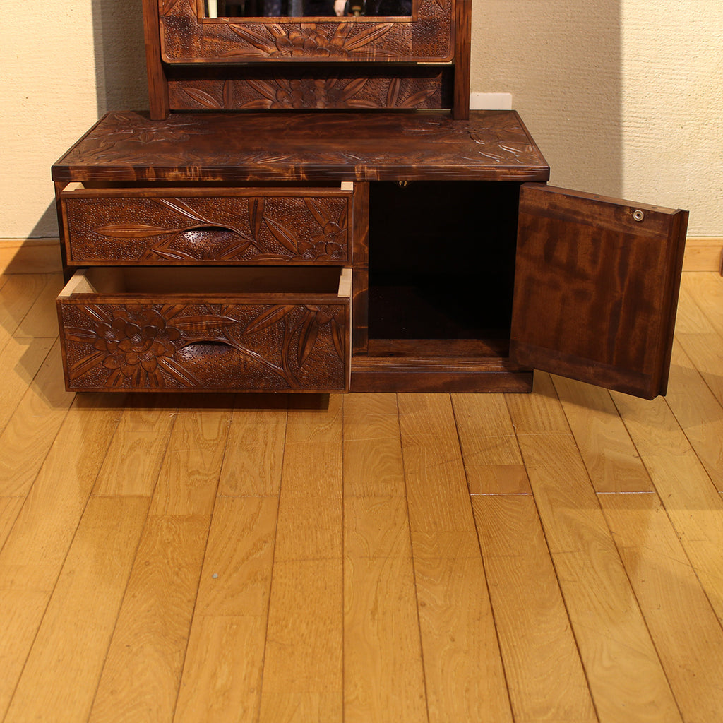 【在庫有】ヴィンテージ　姿見鏡台（シャクナゲ彫）