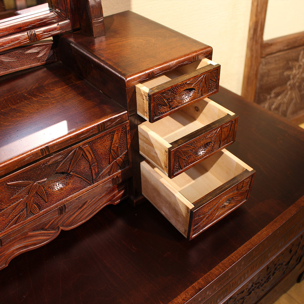 【在庫有】ヴィンテージ　鏡台（竹彫）