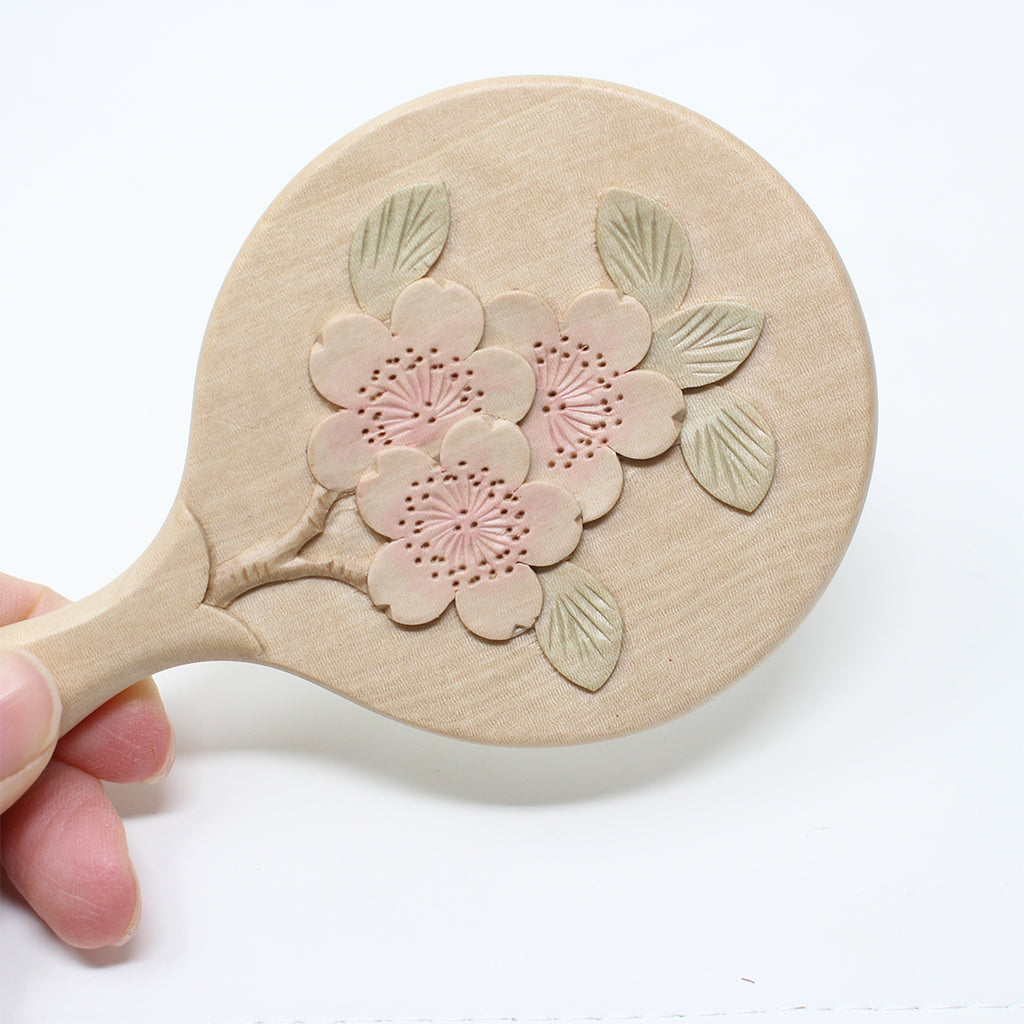 手鏡小 桜彫 彩色 | 大坂屋家具店