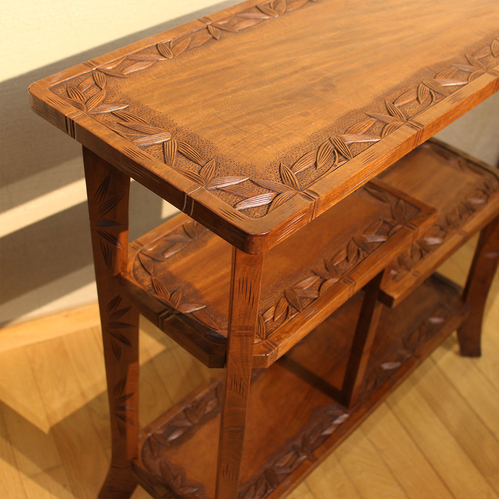 【在庫有】ヴィンテージ　違い棚（竹彫）