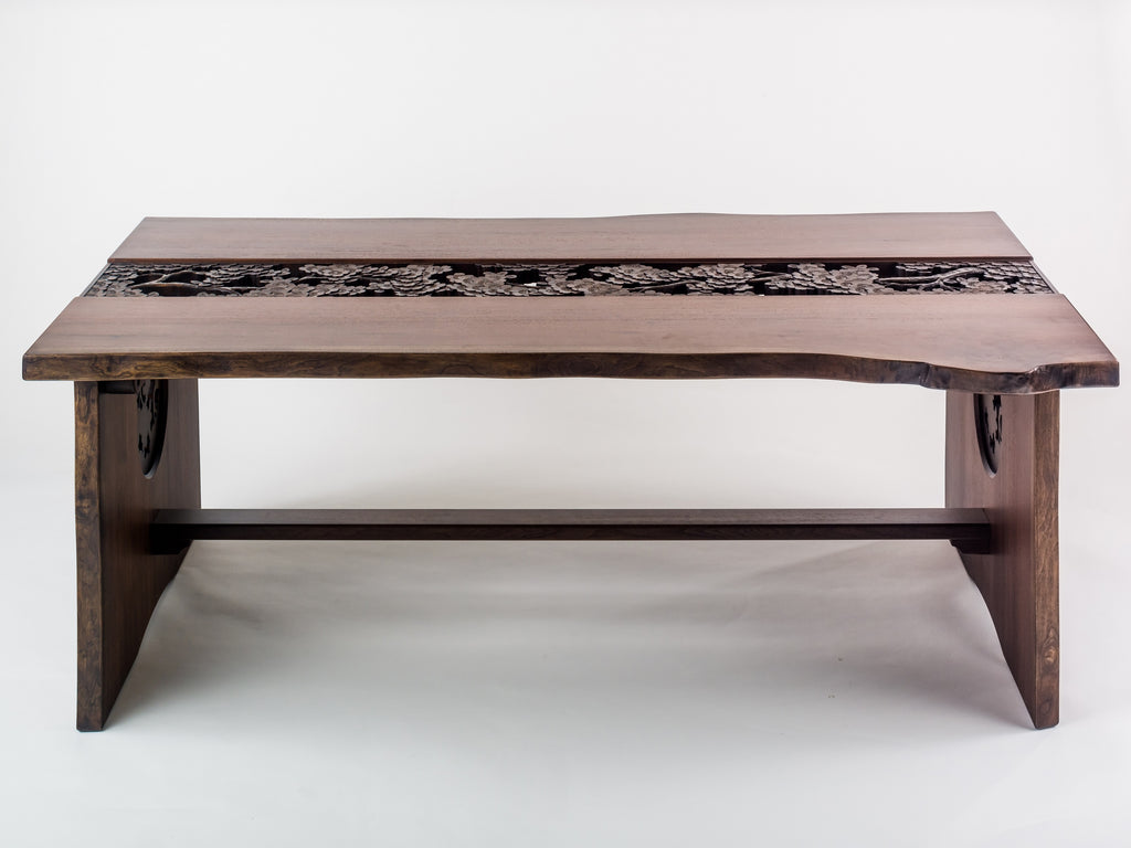 自然木テーブル・透かし彫　ブラックウォールナット
