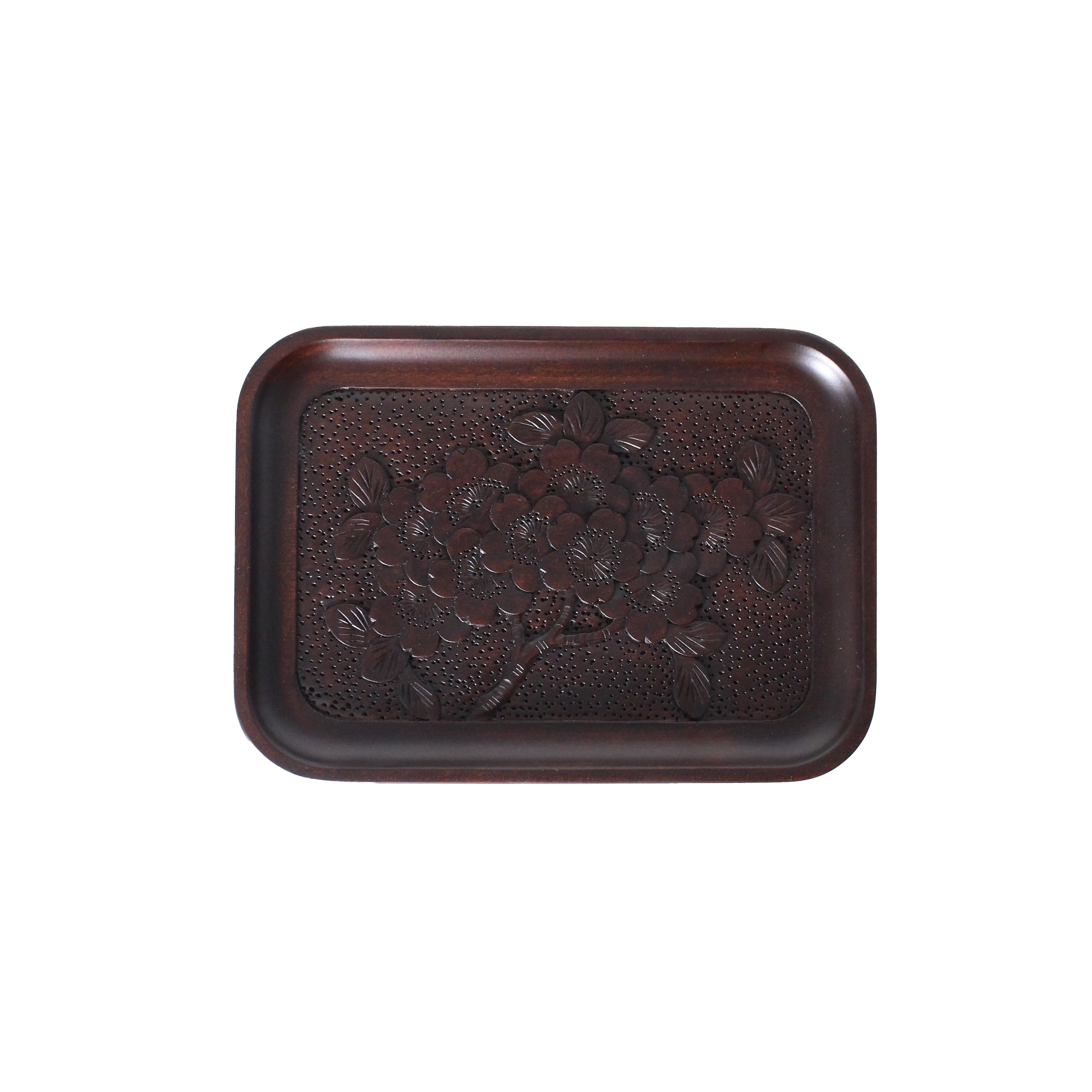 大坂屋家具店 軽井沢彫 盆 トレイ トレー 受盆 21×15㎝ 総彫 茶 | 大坂屋家具店