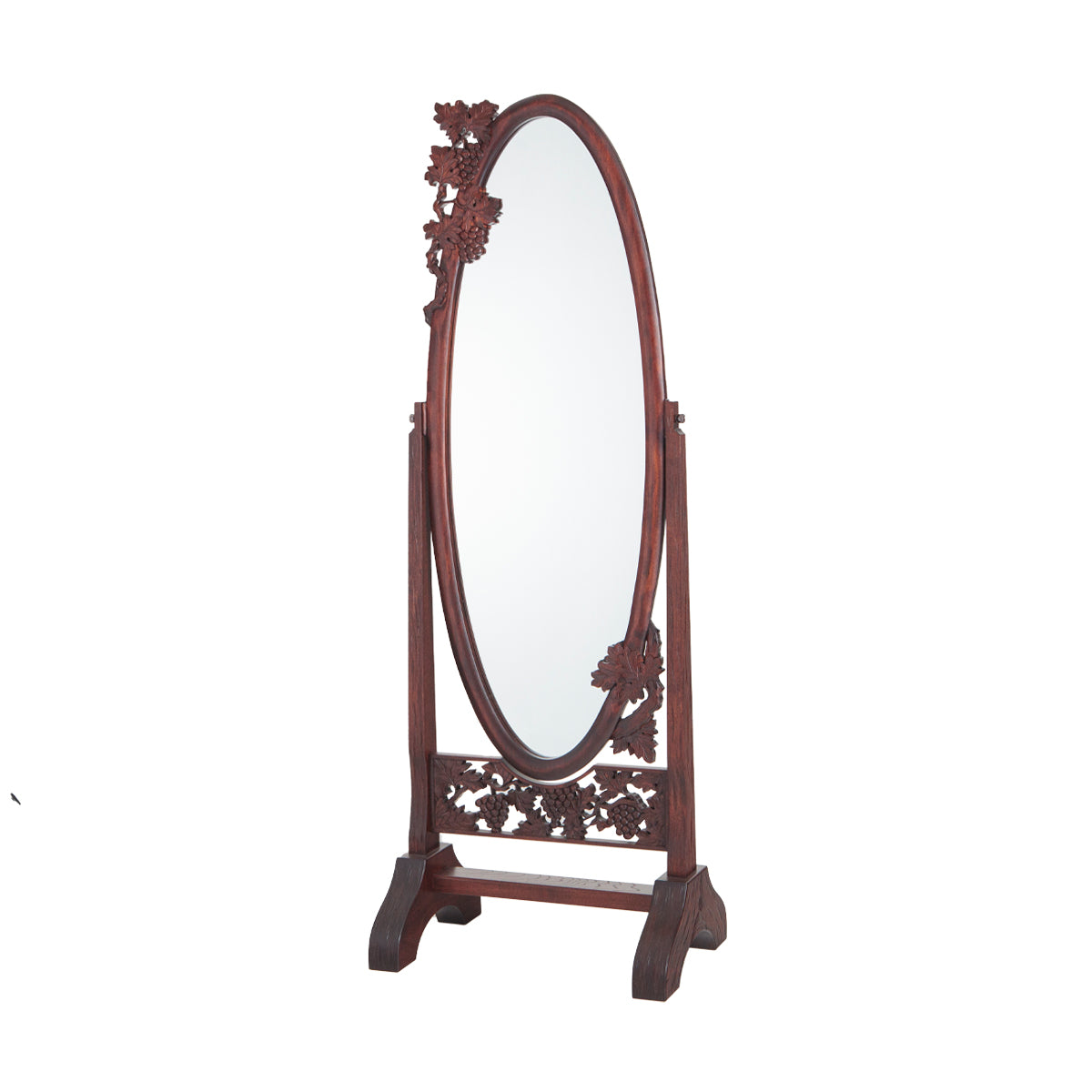 1970's 透かし彫り 細工 葡萄 蔦柄 ブナ桜 無垢 ロング ウォールミラー