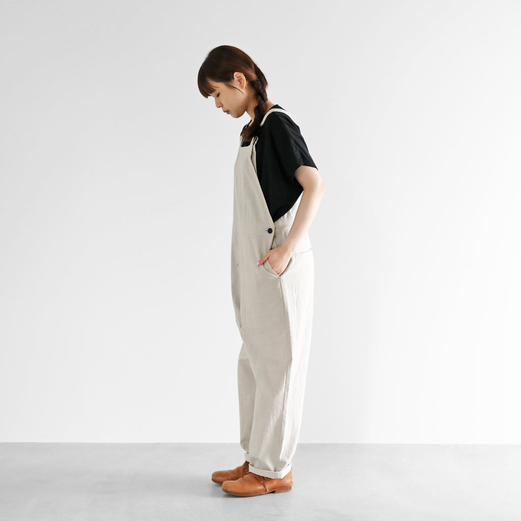 【HUIS】やわらかシーチングコットンオーバーオール （グレージュ）【ユニセックス】【509-0226-04GBE】