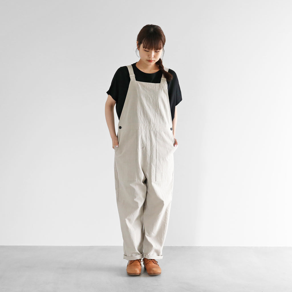 【HUIS】やわらかシーチングコットンオーバーオール （グレージュ）【ユニセックス】【509-0226-04GBE】