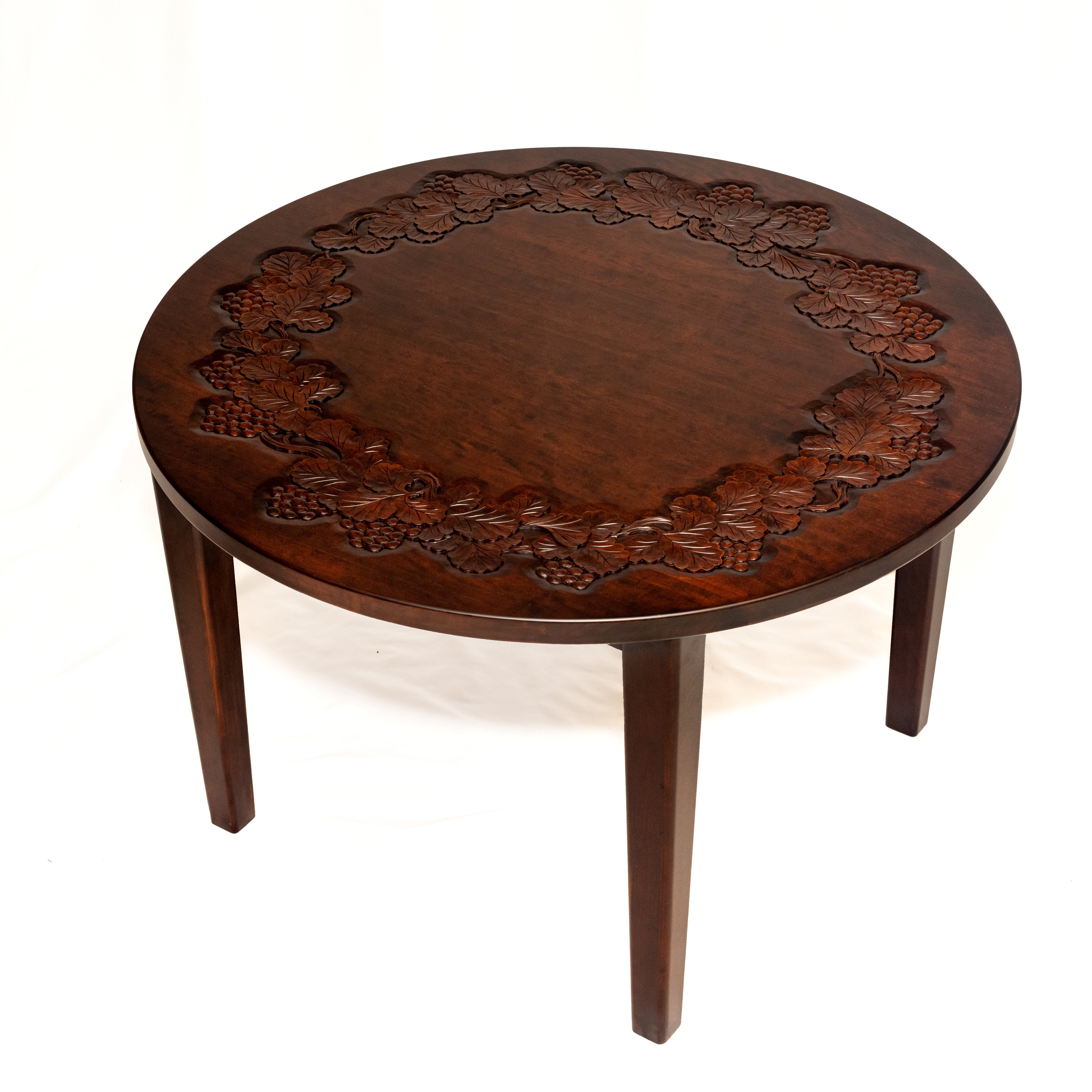 木製彫刻付き円形座卓 丸テーブル 葡萄 105㎝ | 大坂屋家具店